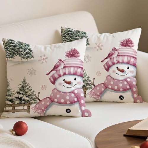 Avalune Kissenbezug 40x40 Weihnachten Rosa Schneemann Kissen...