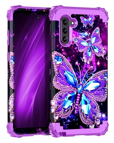 Miqala Compatible with Galaxy Note 10 Case,Glow in The Dark Three Layer Heavy Duty Shockproof Protection Hard Plastic Bumper+Soft Silicone Case for Samsung Galaxy Note 10,Dark Butterfly