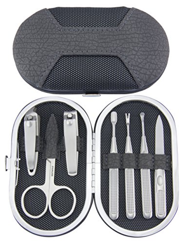 Maketop High Qualiy Travel Beauty Care Tools,100% Stainless Steel 7pcs Portable Manicure Set & Pedicure Kit (Dark Grey/Silvery)