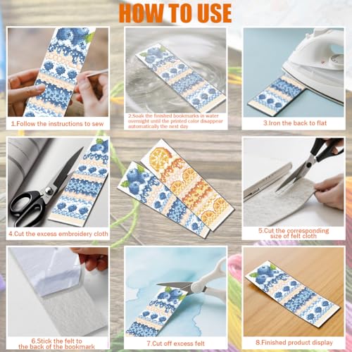 Image of FREEBLOSS 6pcs Fruit Cake Cross Stitch Bookmark Kit 11CT Stamped Cross Stitch Kit DIY Embroidery Bookmarks Set with Felts Backing Instructions for Adult Beginners 8 inchx2.4 inch