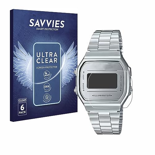 savvies Protector Pantalla para Casio A168WEM-7EF 6 Unidades - Película Ultra Transparente