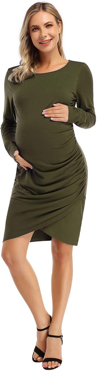 Coolmee Womens Maternity Dresses Casual Ruched Short Sleeve Irregular Bodycon Mini Dress for Women at  Women’s Clothing store