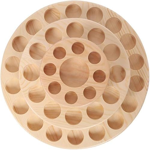 Caja de aceite esencial, exhibición giratoria de almacenamiento de aceite esencial de 3 niveles, soporte giratorio redondo de madera, bandeja