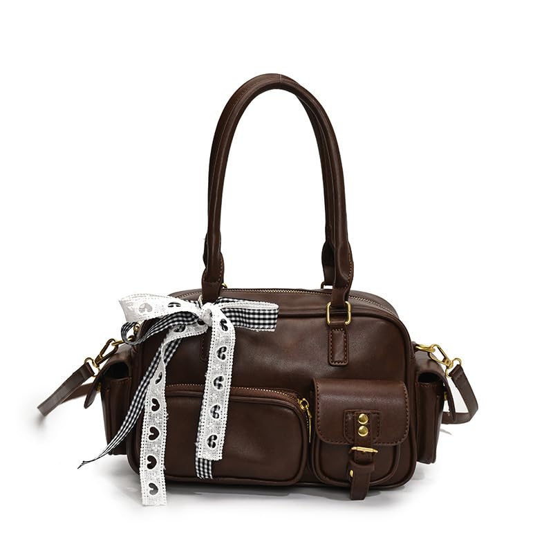 Small Top Handle Purse for Women Cute Bowler Bag Faux Leather Crossbody Satchel Handbag Vintage Fall Purse