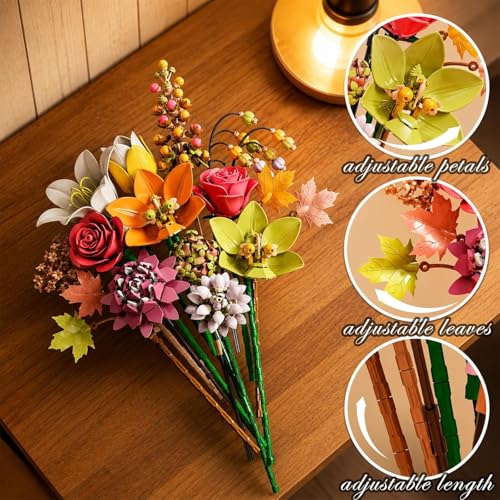 Image of SKY LINE OCEAN Bouquet Flower Building Blocks Set (813+ PCS) | Artificial Floral Arrangement DIY Model Kit | Botanical Home & Office Decor Gift | 5 Year Structural Warranty