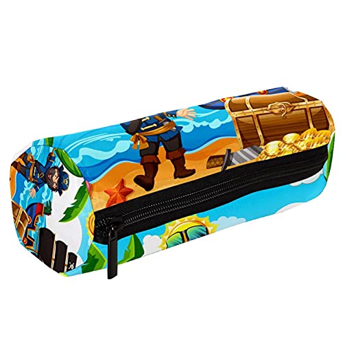 Federmäppchen Mit Großer Kapazität Büro College Schule Ein Pirat Und Ein Glückliches Mädchen Auf Der Insel Bleistiftbeutel Reißverschluss Schreibwarenbeutel Halter Box Multifunktionaler 19x7,5x3,8cm – Bild 4