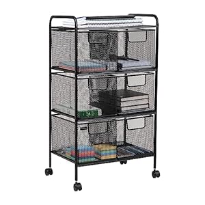 Mind Reader Multipurpose Rolling Cart with Drawers, Office Storage Organizer, Utility Cart, Metal Mesh, Black