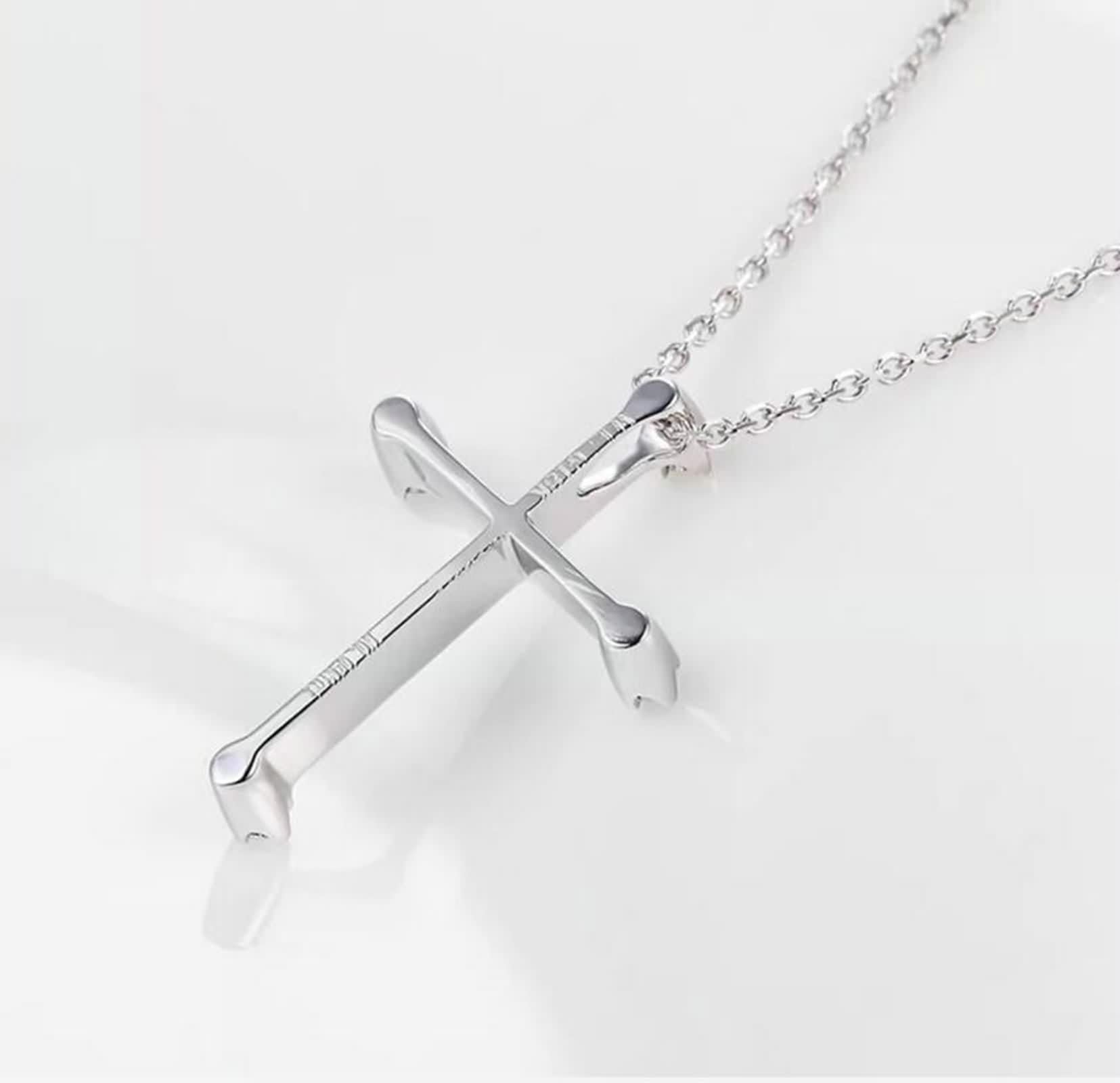 Collar largo con colgante para mujer, collar, cadenas de diamantes blancos, joyería cruzada de 9/14/18 quilates, oro blanco/platino, 18 pulgadas, oro blanco de 14 ct, diamante