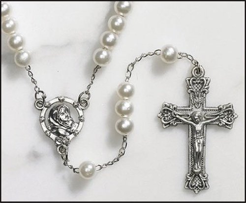Blessed by Pope Francis Pearl or Ab Glide Bead Rosary 16 Inches Long (Pearls) Free Pope Francis Laminated Prayer Card