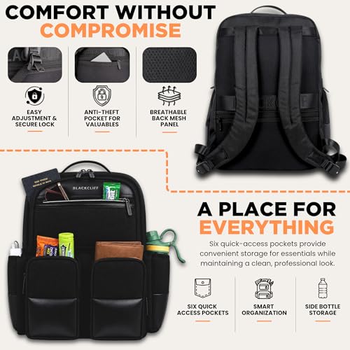 Image of BLACKCLIFF Apex Pro Premium Lightweight Laptop Backpack for Men & Women | Water-Resistant Stylish Bag with Vegan Leather, USB Charging Port, 16-Inch Laptop Sleeve | Office, College, Travel & Daily Use