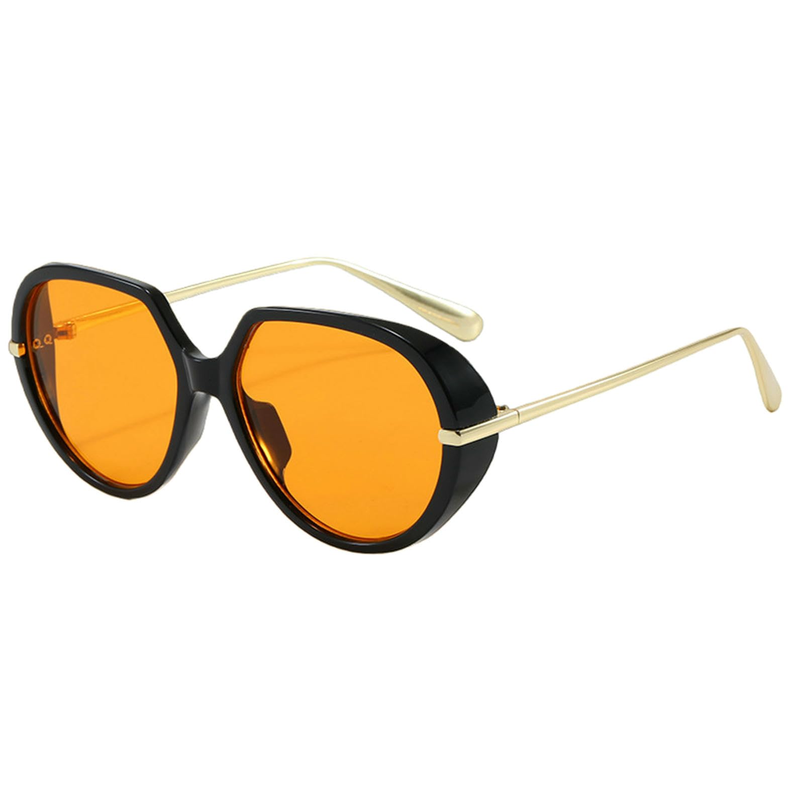 Gyios sunglasses Oversized For Women Men Retro Round Vintage Trendy Shades -black Frame Orange Lens