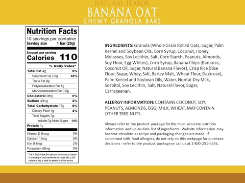 Sunbelt Bakery Banana Oat Chewy Granola Bars, 80-0.9 OZ Bars (8 Boxes)