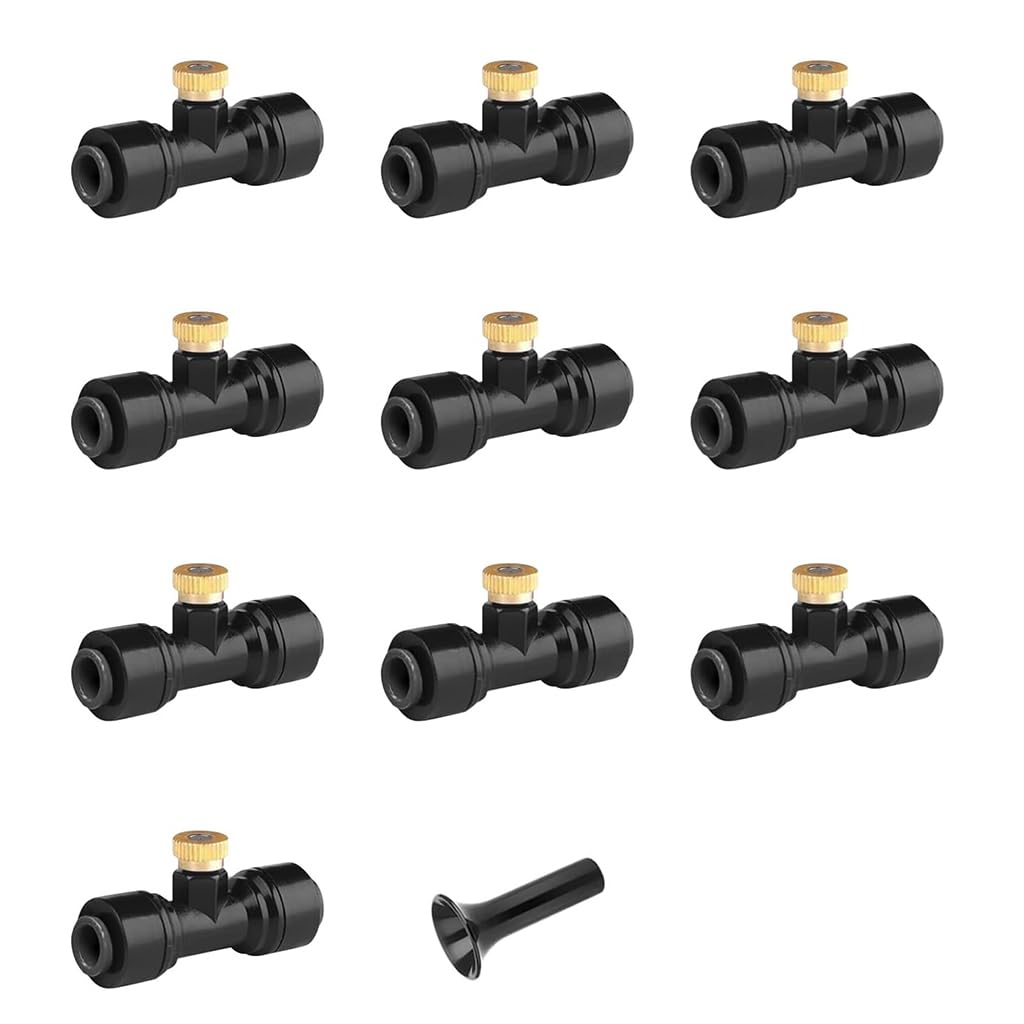 HASTHIP® 10Pcs Misting Irrigation Kit, Adjustable Brass Nozzle T-Joint Connectors, Garden Greenhouse Cooling and Watering Mist Sprayer System-image-30