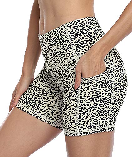 DF-deals Biker Shorts for Women with Pockets High Waisted Printed Workout Athletic Yoga Shorts Running Spandex Gym Fitness Shorts Leopard - M