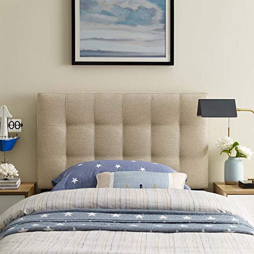 Image of Modway Lily Tufted Linen Fabric Upholstered Twin Headboard in Beige
