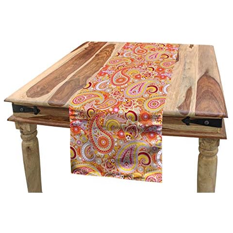 ABAKUHAUS Orange Paisley Table Runner Cover