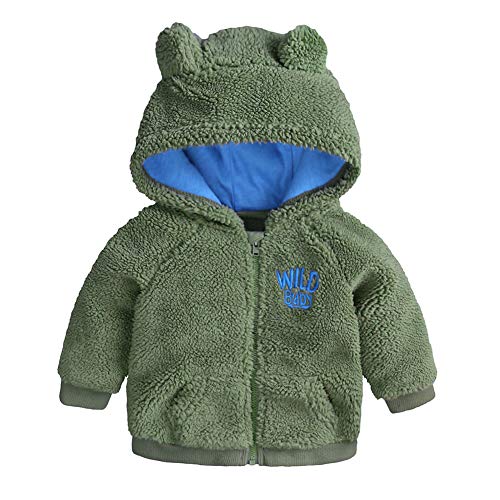 Infant Girls Boys Fleece Hoodie Jacket Coat Warm Cardigan with Ears Baby Lamb Wool Jacket Winter 3-6 M Green
