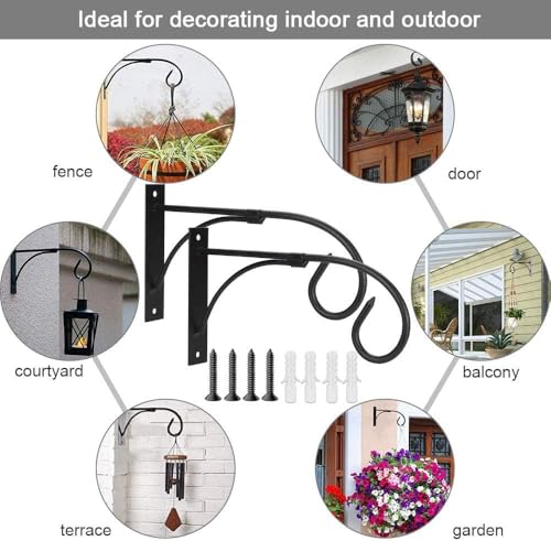 Image of Iron Wall Hooks for Hanging Lanterns, Planters, Bird Feeders & Coats | Heavy Duty Indoor Outdoor Wall Bracket Hook Hanger for Home Decor, Garden & Balcony (White, 1)