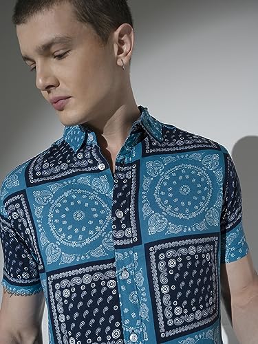 Image of Hubberholme Men's Rayon Relaxed Fit Printed Half Sleeve Resort Shirt