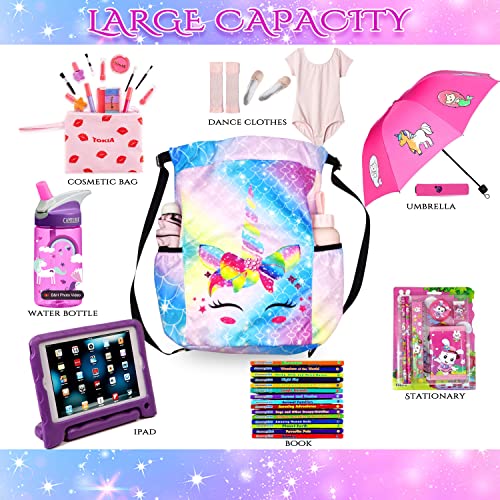 Rlgpbon Drawstring Backpack For Kids Girls And Boy,Girls Gym Dance Bag,Sports Gym Bag For Girls Kids Waterproof Swimming Beach Sackpack #TOP3