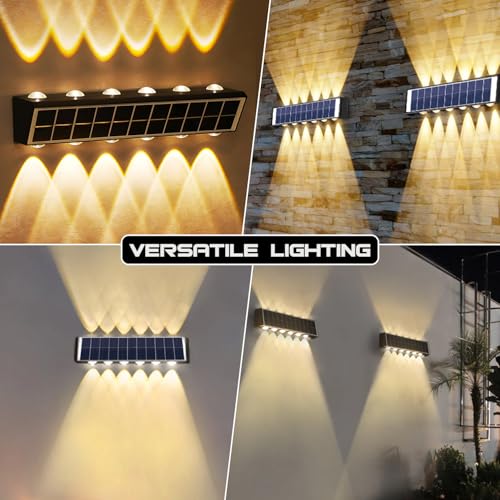 Image of Gigawatts 12 LED Solar Wall Light with 3W Panel On /Off Botton & 2.4Ah Battery Water Resistant Decor Deck Fence Lights Flood Lamp for Home Garden Terrace Patio (Set of 1, Warm White)