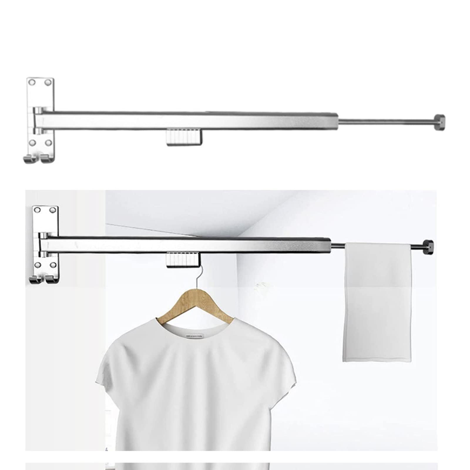Cintre mural pliable gain de place argenté : étendoir linge rétractable 95 cm