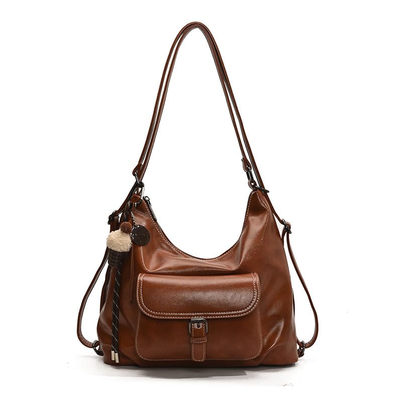 Y2K Shoulder Bag, Slouchy Vegan Leather Hobo Bag, Trendy Brown