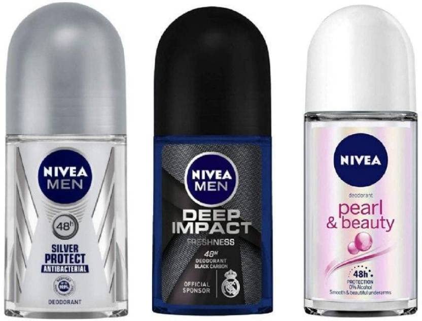 NIVEA Deodorant Roll-On Combo, Silver Protect, Deep Impact, Pearl & beauty, 50 Ml Each Deodorant Roll-on - For Men & Women (150 ml, Pack of 3)-picture-40