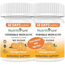 Carbonyl Iron 65mg Chewable Tablets with 270mg Vitamin C Gentle, Non-Constipating Iron Supplement for Women & Men Bariatric Friendly Sugar Free 2 x 60 Count 120 Day Supply
