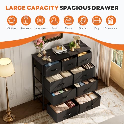 image for Sweetcrispy 9-Drawer Fabric Dresser Storage Tower with Wood Top and St