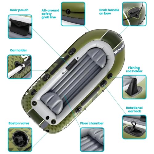 Image of New Sehawk 3, 3 Person Inflatable Boat for Flood Rescue, Adventure, Rafting, Fishing, with Oars & Air Pump (New Seahawk 3)