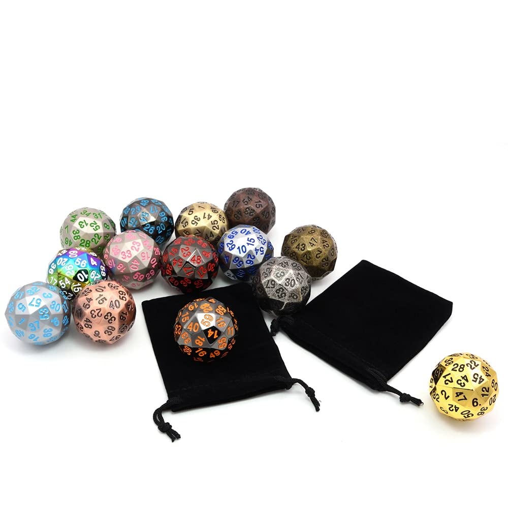 ZX Dados poliédricos de Metal 60 Lados con Bolsa de Terciopelo para Juegos de Mesa d nd MTG Enseñanza matemática Y212 (Color : Black w Red Ink)