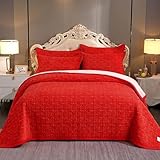 Mengersi Velvet Quilt Set King Size,Lightweight Velvet Comforter Set with Matching Shams,Cozy Warm Bedspread Coverlet Lightweight Home Decor,Red