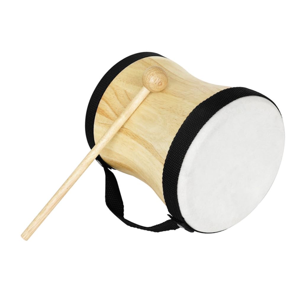 Tamburo a Mano Bongo in Legno e Pelle Nera per Ragazzo Ragazza | Percussione Portatile, Suono Chiaro e Nitido, Articolo Resistente, Include Bacchetta