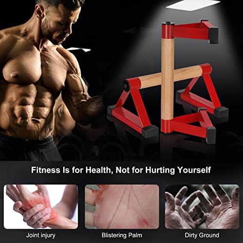 Image of Wood push up bars Parallettes bars Anti-slip Handstand Bars for Calisthenics, Fitness, Floor workouts Solid Wood with Sturdy Metal Bracket, Support 500 lbs