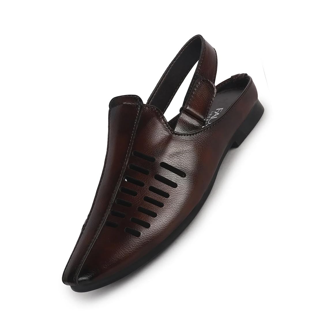 Men Back Open Ethnic Hook and Loop Jutis and Mojaris | Classic Perforated Slip Ons for Wedding, Festive Kurta Set | Cushioned Insole Comfort-image-17