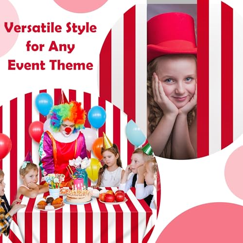 Image of Kochorie 100 Ft x 54 Inch Red & White Striped Tablecloth Roll with Cutter Box Disposable Carnival Circus Tablecloth Cut to Size Table Cover Backdrop for Carnival Party Table Stage Supplies