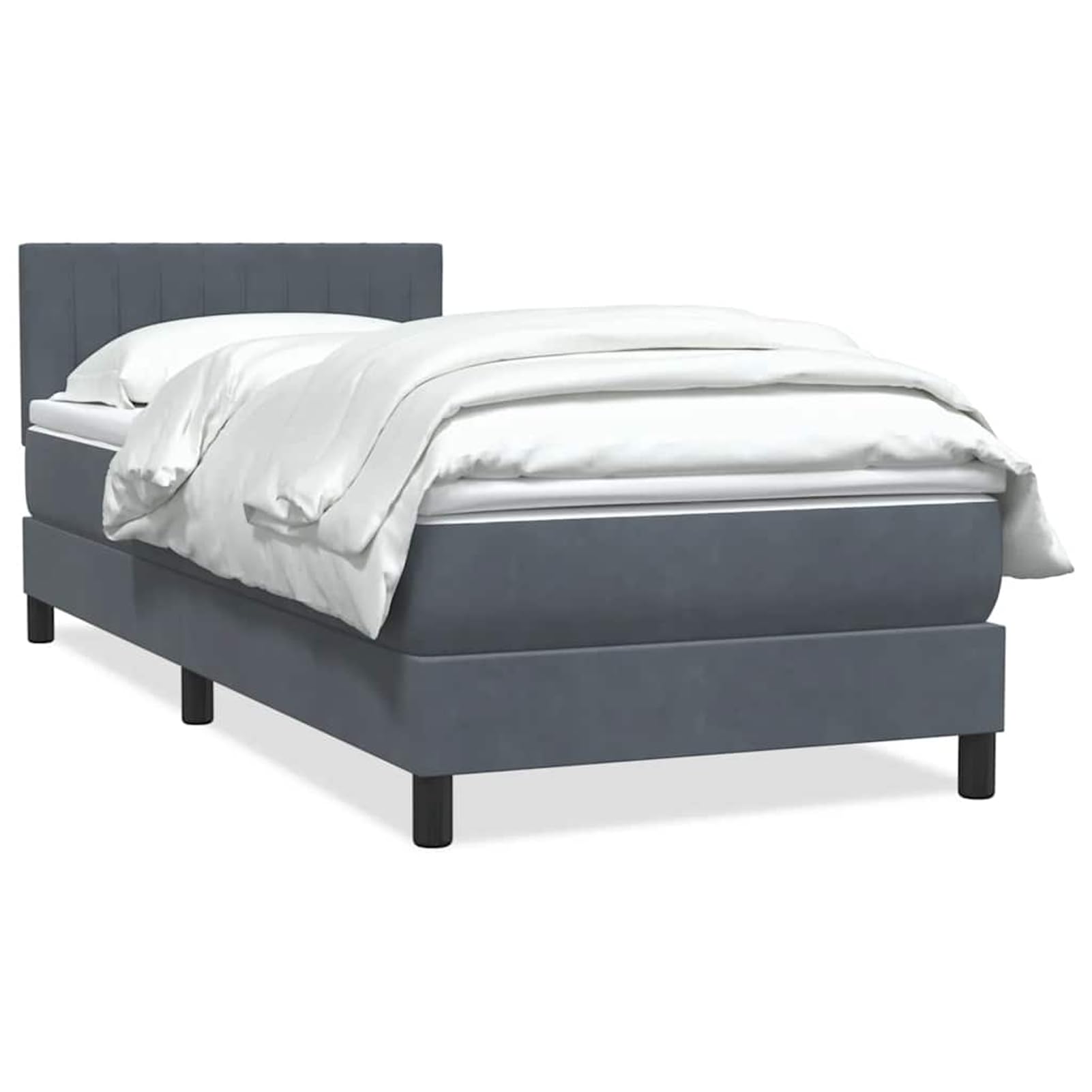 ATOMSTACK MAKER Letto a molle, 80 x 210 cm, con materasso a molle insacchettate e topper traspirante, testiera regolabile in altezza, design in velluto grigio scuro, con telaio, materasso e cuscino