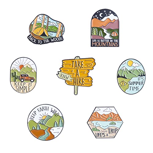 Image of Ornaland 7 Pcs Outdoor Travel Enamel Brooches Pins Cute Creative Brooch Cartoon Nature Camping Lapel Pins Alloy Enamel Brooches Badges Jewelry Gifts for Women Backpacks Clothes Jackets Hats