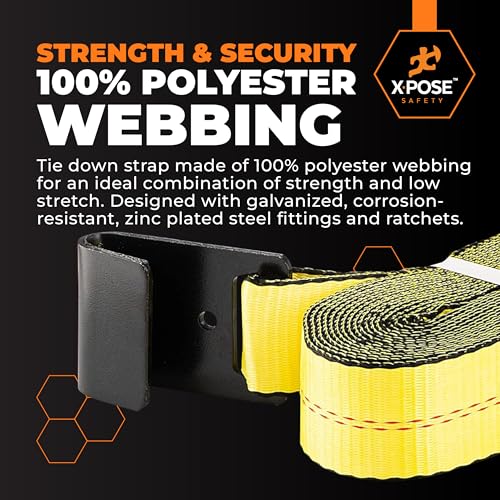 Xpose Safety 1-Pack Retractable Ratchet Straps with Flat Hooks, Heavy Duty 2" x 27', 10,000 lbs Break Strength Tie-Downs for Truck, Trailer, Kayak & Motorcycle - image 5