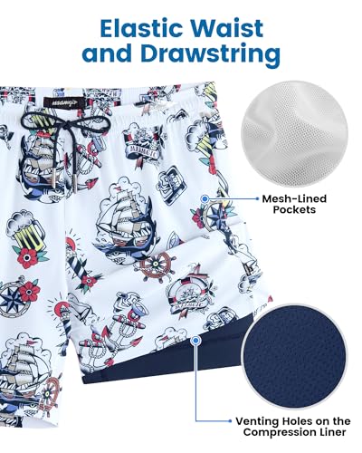 Image of maamgic Mens Swim Trunks with Compression Liner 7 Inch Inseam Mens Bathing Suit Quick Dry Swimming Trunks Swimsuit