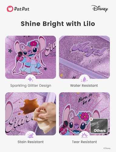 Image of Disney Stitch Angel Girls Backpack for Elementary Kindergarten, Medium 12L | Glitter Water-Stain-Tear-Resistant, Lightweight 350g, Ergonomic Padded Adjustable Strap, Chest Strap Support Large Capacity