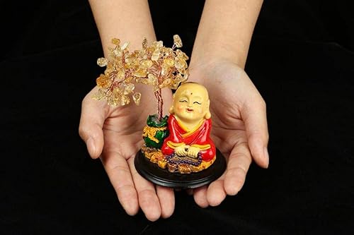 Miniatura 4 de Jessie Árbol de dinero de cristal lindo monje bonsái de cristal curativo Feng Shui árbol para decoración del hogar y la oficina, riqueza y suerte