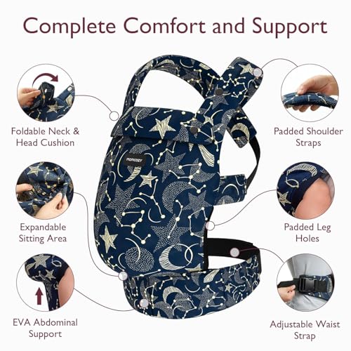 Image of Momcozy PureHug Baby Carrier-Ergonomic, Cozy & Lightweight for 3.2-20.4 kg | Easy to Put On, IHDI Hip-Healthy, 3D EVA Lumbar Support, X-Straps for Even Weight Distribution, 100% Cotton, Starry Night