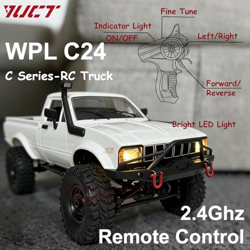 Image of YUCT WPL C24-1 1 /16 RC Crawler 4x4 RC Truck | All Terrain Off Road Rock Crawler with Metal Drive Shaft & Two Batteries for Adults, White