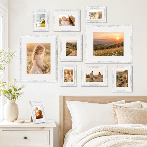 Image of 4x6 Picture Frame Set of 6 with Shatter-Resistant HD Plexiglass - Use as 3.5x5 Frame with Mat or Display 4x6 Photo Without Mat - Thin Border Picture Frames for Tabletop Display
