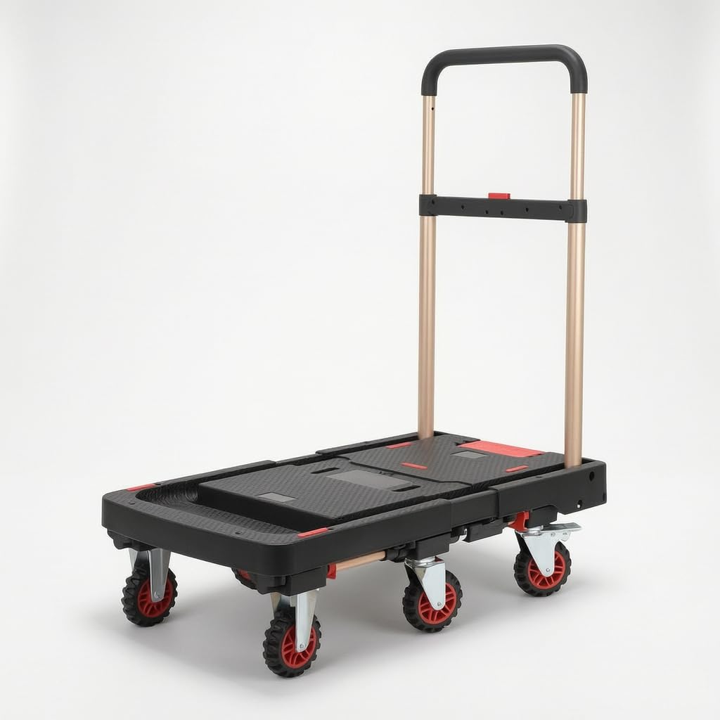 Klappbar Transportwagen & Plattformwagen mit Bremse – Faltbare Sackkarre & Einkaufstrolley für Umzug, Lag, Einkauf, Klappbarer Plattformwagen mit Bremse BY09-BT und Aufbewahrungsbox