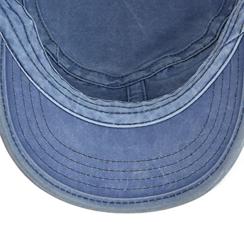 VOBOOM Washed Cotton Military Cadet Army Caps Unique Design Vintage Flat Top Hat (Navy)