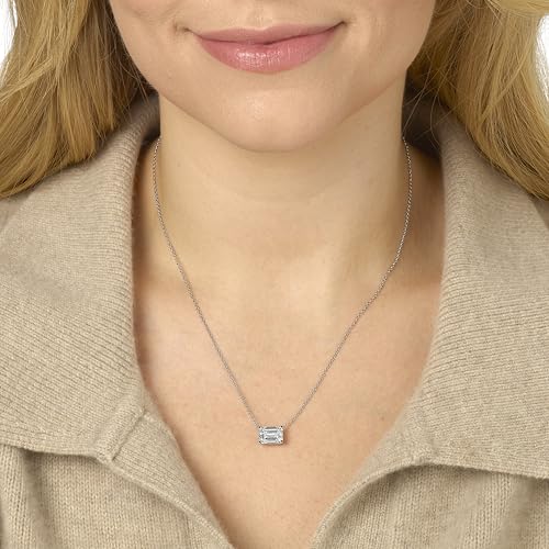 IGI Certified 1/4 to 3 Carat Emerald Cut Lab Grown Diamond Horizontal Solitaire Pendant Necklace for Women I 14k Gold (G-H, VS1-VS2, cttw) 16 to 18 Inch Adjustable Chain East-West2