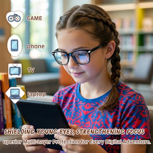 Image of Kids Blue Light Glasses for Girls Boys Teens Age 2-18, Anti Glare Computer Gaming Glasses for School & Screen Time